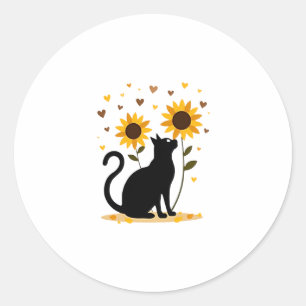Cat Sunflower Christmas Tree Sun Flower Cat Lover  Classic Round Sticker