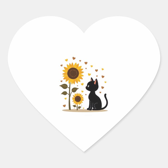 Cat Sunflower Christmas Tree Sun Flower Cat Lover  Heart Sticker (Front)