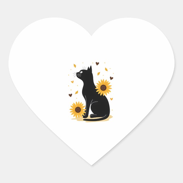 Cat Sunflower Christmas Tree Sun Flower Cat Lover  Heart Sticker (Front)