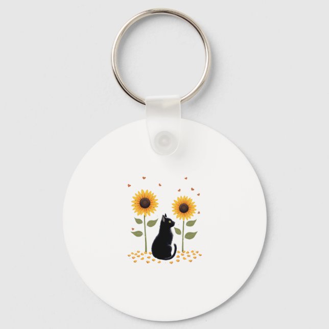 Cat Sunflower Christmas Tree Sun Flower Cat Lover  Key Ring (Front)