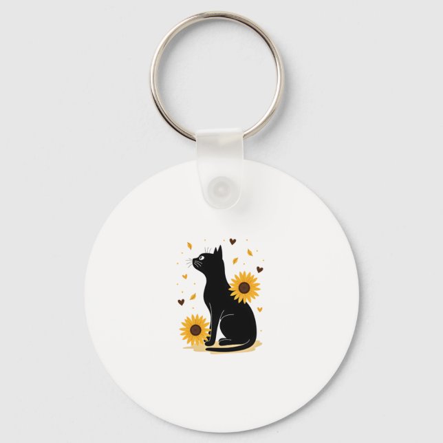 Cat Sunflower Christmas Tree Sun Flower Cat Lover  Key Ring (Front)