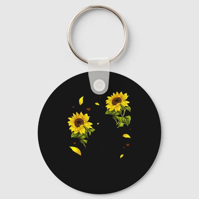 Cat Sunflower Christmas Tree Sun Flower Cat Lover  Key Ring (Front)
