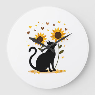 Cat Sunflower Christmas Tree Sun Flower Cat Lover Large Clock