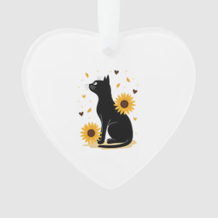 Cat Sunflower Christmas Tree Sun Flower Cat Lover  Ornament