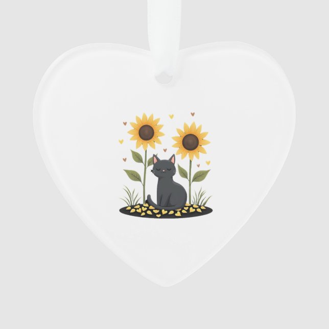 Cat Sunflower Christmas Tree Sun Flower Cat Lover  Ornament (Front)