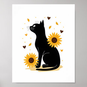 Cat Sunflower Christmas Tree Sun Flower Cat Lover Poster