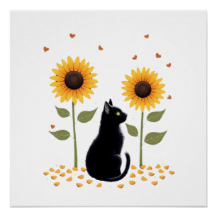 Cat Sunflower Christmas Tree Sun Flower Cat Lover Poster