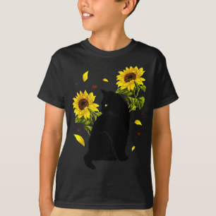 Cat Sunflower Christmas Tree Sun Flower Cat Lover  T-Shirt