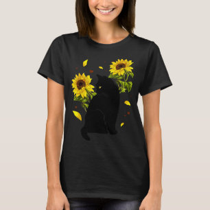 Cat Sunflower Christmas Tree Sun Flower Cat Lover T-Shirt