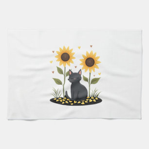 Cat Sunflower Christmas Tree Sun Flower Cat Lover  Tea Towel