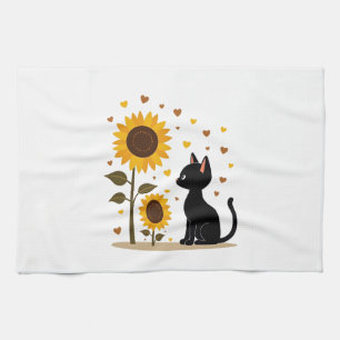 Cat Sunflower Christmas Tree Sun Flower Cat Lover  Tea Towel