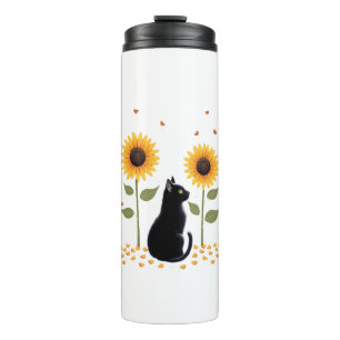 Cat Sunflower Christmas Tree Sun Flower Cat Lover Thermal Tumbler