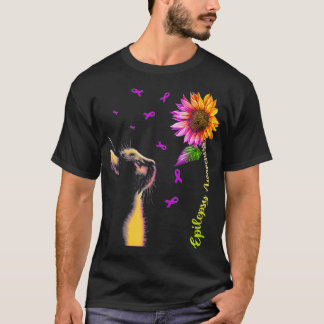Cat Sunflower Epilepsy Awareness T-Shirt