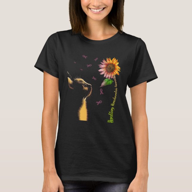 Cat Sunflower Hereditary Hemochromatosis Awareness T-Shirt (Front)