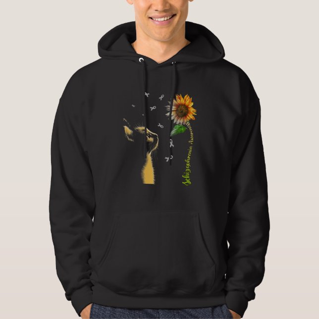 Cat Sunflower Schizophrenia Awareness Hoodie (Front)