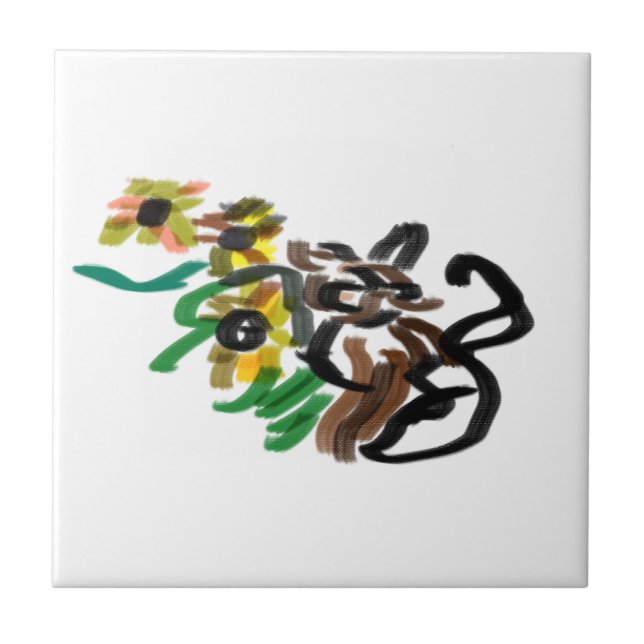 Cat sunflowers  ceramic tile (Front)