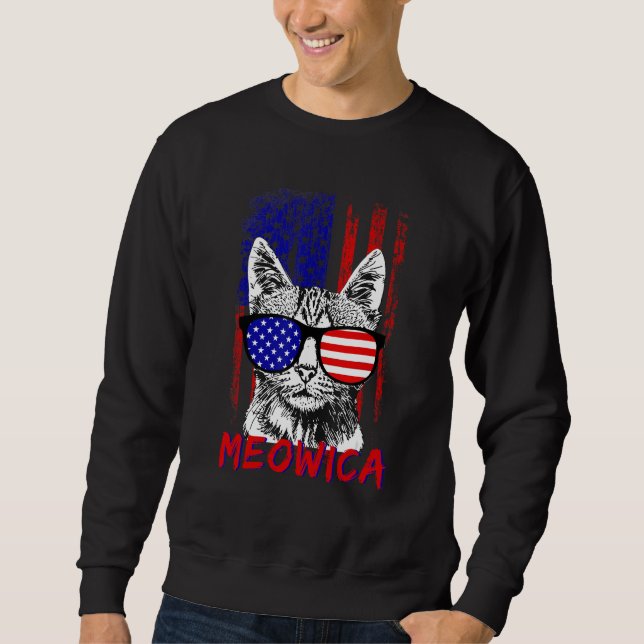 Cat Sunglasses 4th of July Meowica Merica USA Amer Sweatshirt (Front)