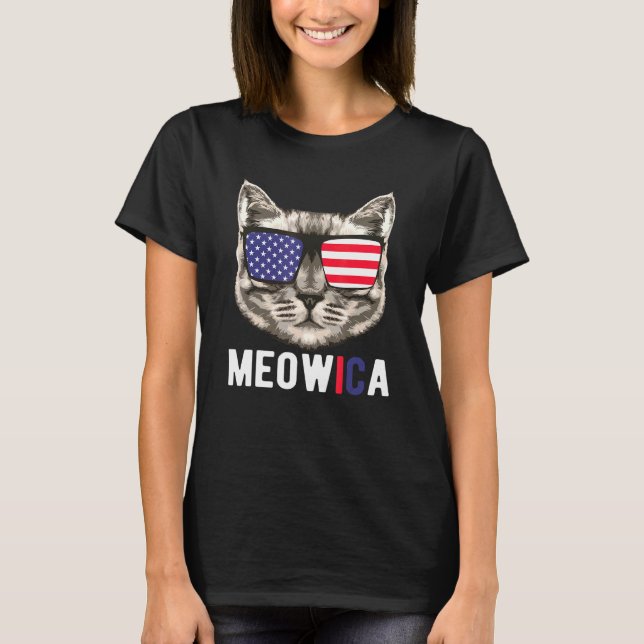 Cat Sunglasses 4th Of July Meowica Merica Usa Amer T-Shirt (Front)