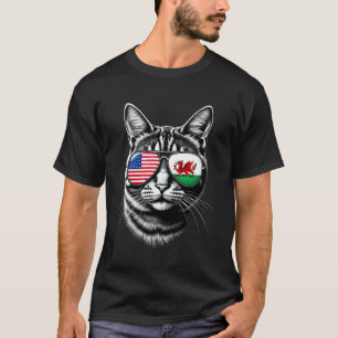 Cat Sunglasses Design Wales USA Flag T-Shirt