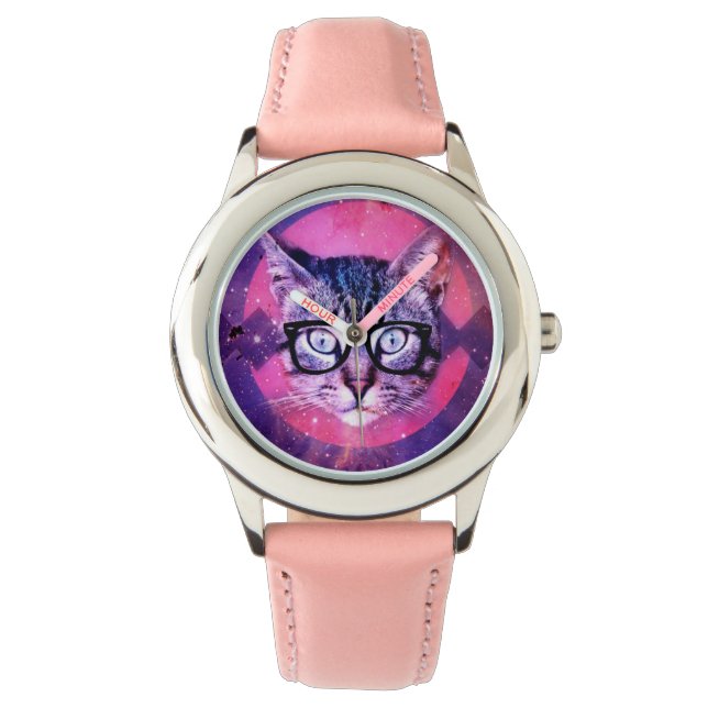 CAT SUNGLASSES GIRLS KIDS PINK WRIST WATCH (Front)