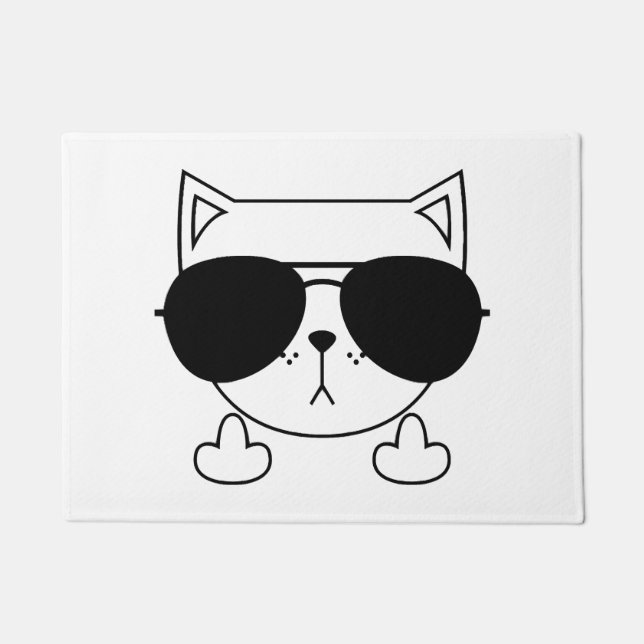 Cat Sunglasses Middle Finger Doormat (Front)