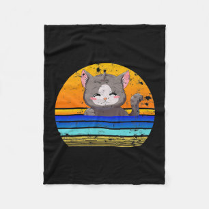 Cat Sunset Retro 80s Style Vintage Gift Fleece Blanket