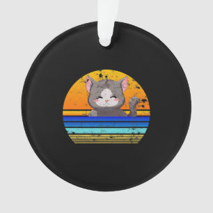 Cat Sunset Retro 80s Style   Vintage Gift Ornament
