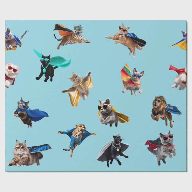 Cat Superheroes Wrapping Paper (Seam)