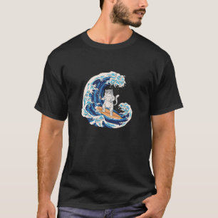 Cat surfing a Wave eating Sushi in Japanese Style T-Shirt