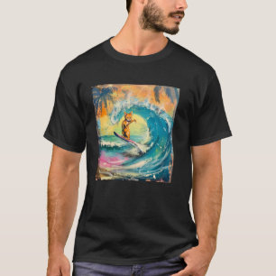 Cat Surfing Ocean Wave Stylish Graffiti Art T-Shirt