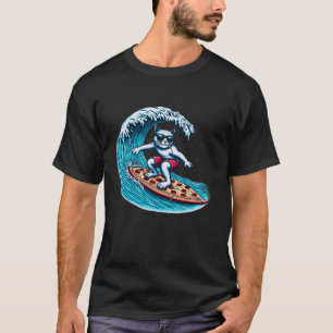 Cat Surfing on Pizza Funny Graphic for Cat and Piz T-Shirt
