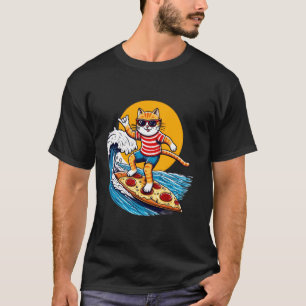 Cat Surfing on Pizza Surfing Cat and Pizza Lovers T-Shirt