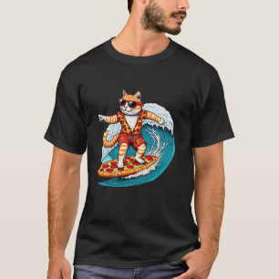 Cat Surfing on Pizza Surfing Cat and Pizza Lovers T-Shirt