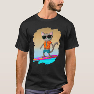 Cat Surfing Surfer Riding Wave Ocean Artistic Cool T-Shirt