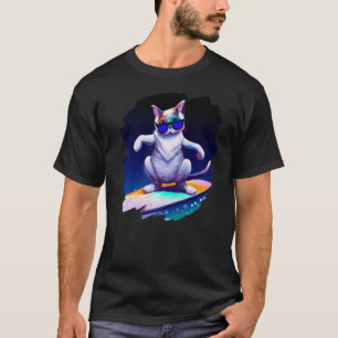 Cat Surfing Surfer Riding Wave Ocean Artistic Cool T-Shirt