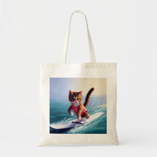 Cat Surfing Tote Bag