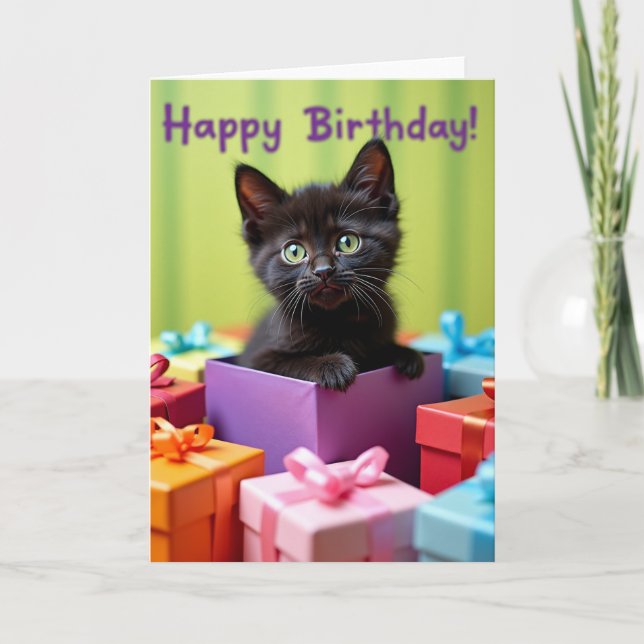 Cat Surprise Birthday Card (Front)