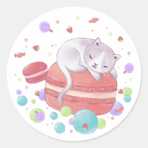 Cat & Sweets Illustration Classic Round Sticker