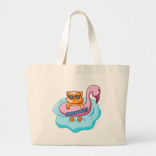 cat swimming pool summer vibes cat lover design large tote bag