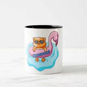 cat swimming pool summer vibes cat lover design Two-Tone coffee mug