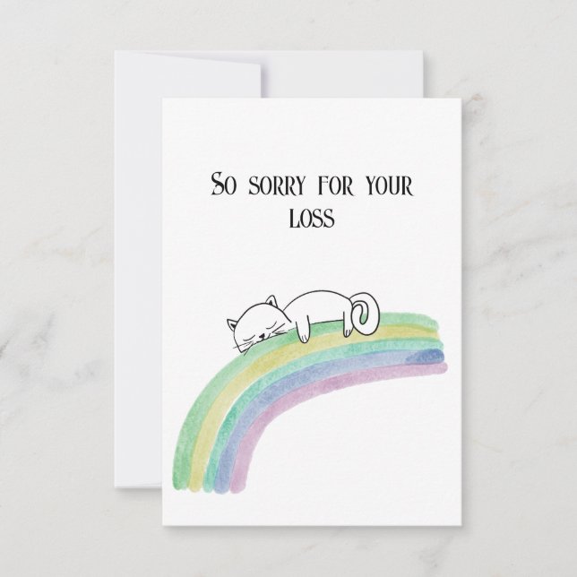 Cat sympathy card with watercolor rainbow (Front)