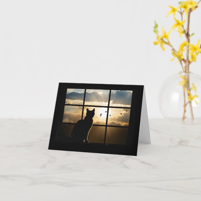 Cat Sympathy Loss of Cat with Beautiful Silhouette Card (Yellow Flower)