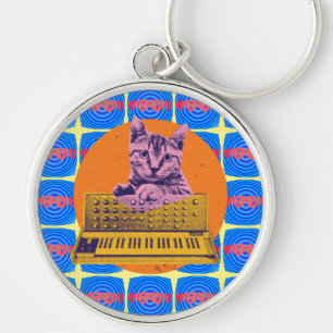 Cat Synthesizer Music Producer Design Key Ring