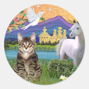 Cat -(Tabby) - Fantasy Land Classic Round Sticker