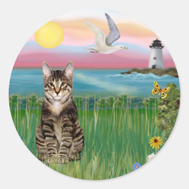 Cat (tabby) - Lighthouse Classic Round Sticker (Front)