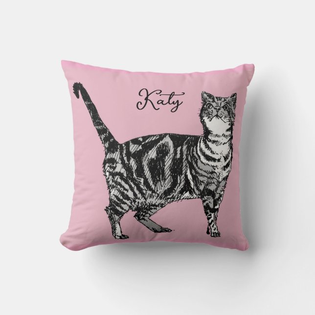 Cat Tabby Pastel Cats Girls Rose Pink Pets Cushion (Front)