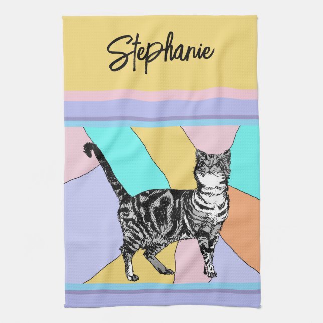 Cat Tabby Pastel Cats Womens Pastel Colors Tea Towel (Vertical)