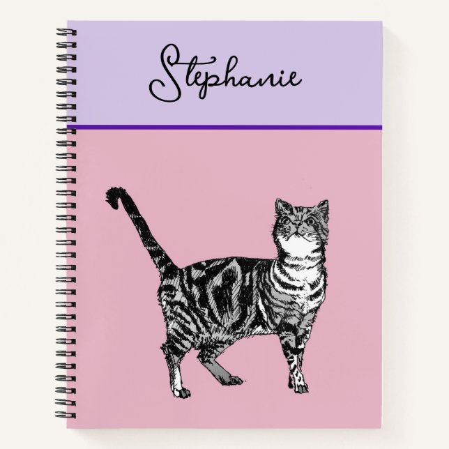 Cat Tabby Pastel Cats Womens Rose Pink Pets Notebook (Front)