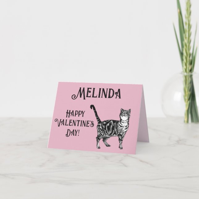 Cat Tabby Pastel Pink Cats Valentines Day Card (Front)