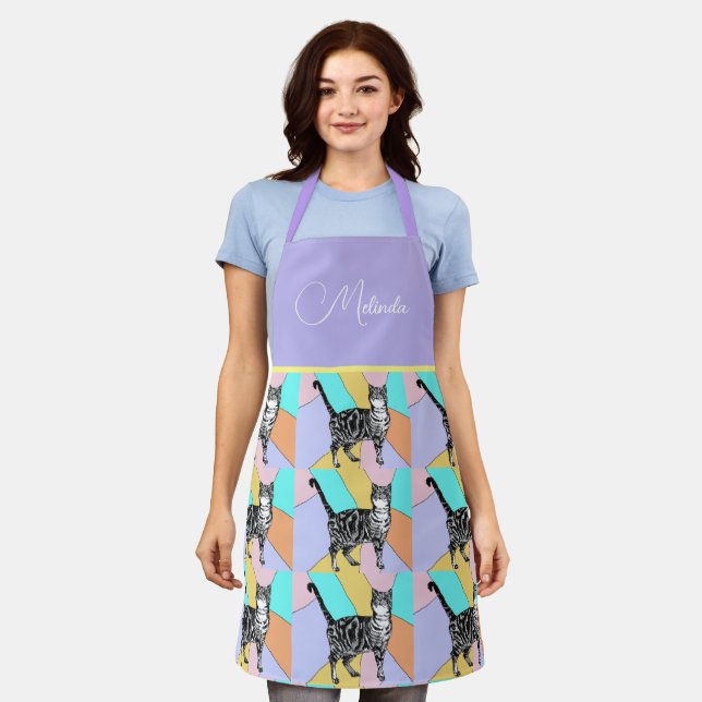 Cat Tabby Pattern Pastel Cats Womans Apron (Worn)